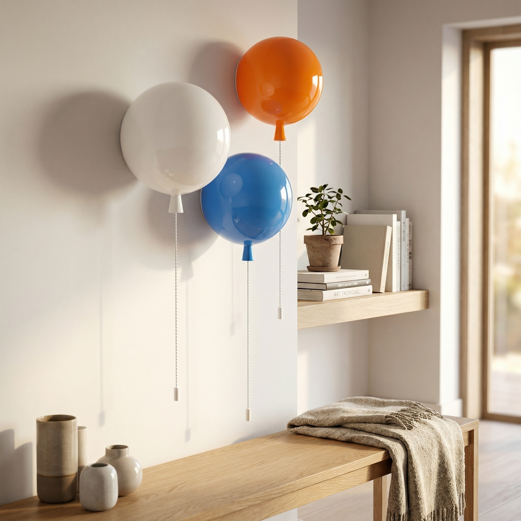 Spherical LED Wall & Ceiling Fixture with Pull Chain in Red Blue Yellow Green Orange White Small Medium Large for Bedroom Playroom Hallway K | Thomler