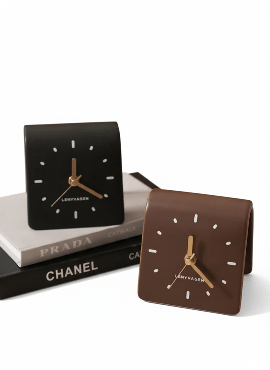 Desk Clock Ceramic 12.0 cm Compact Silent Quartz Rounded Shape Black Brown Minimalist Home Office Bedroom Timepiece | Thomler