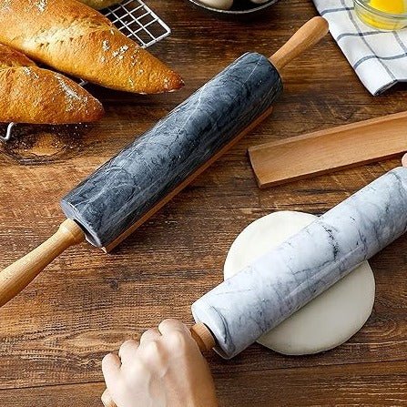 Rolling Pin Imitation Marble 48.0 cm Black Baking Pastry Pizza Dough Kitchen Roller With Wooden Handles | Thomler