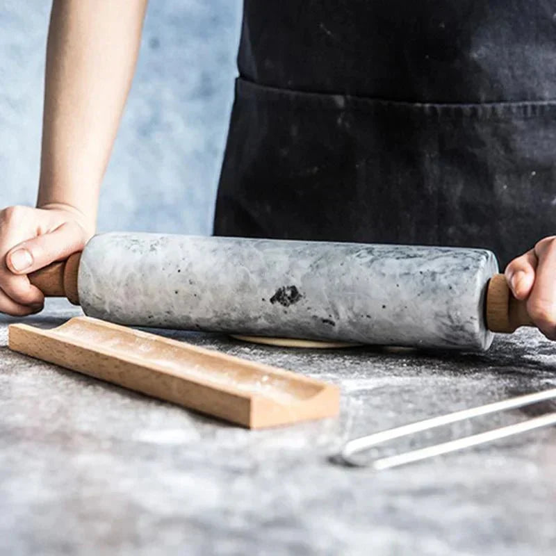 Rolling Pin Imitation Marble 48.0 cm Black Baking Pastry Pizza Dough Kitchen Roller With Wooden Handles | Thomler