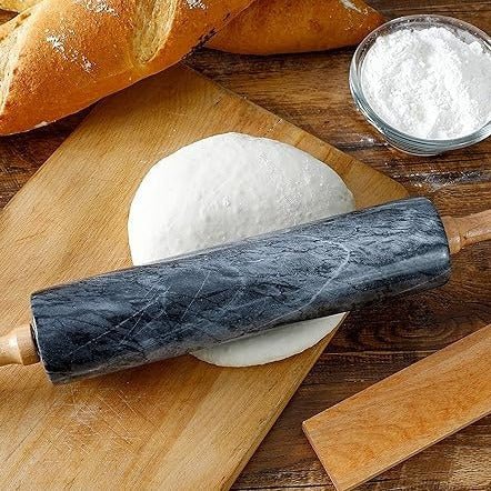 Rolling Pin Imitation Marble 48.0 cm Black Baking Pastry Pizza Dough Kitchen Roller With Wooden Handles | Thomler