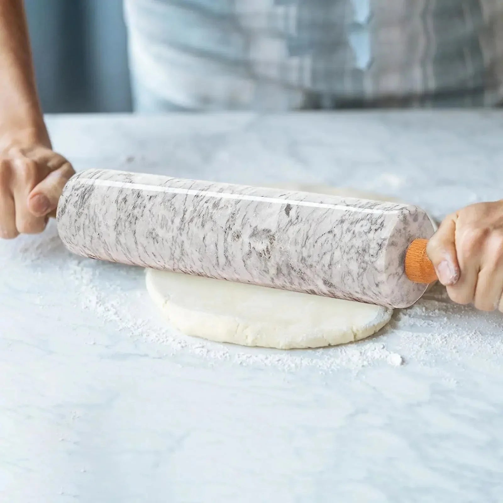 Rolling Pin Imitation Marble 48.0 cm Black Baking Pastry Pizza Dough Kitchen Roller With Wooden Handles | Thomler