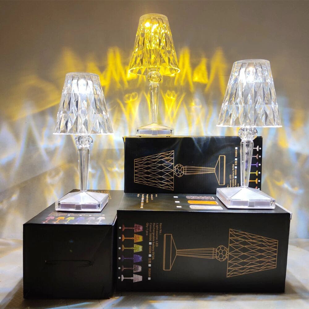 Rechargeable Crystal Table Lamp – Touch Control LED Desk Light with Multi-Color Modes – Cordless Diamond Accent Lamp for Bedroom | Thomler