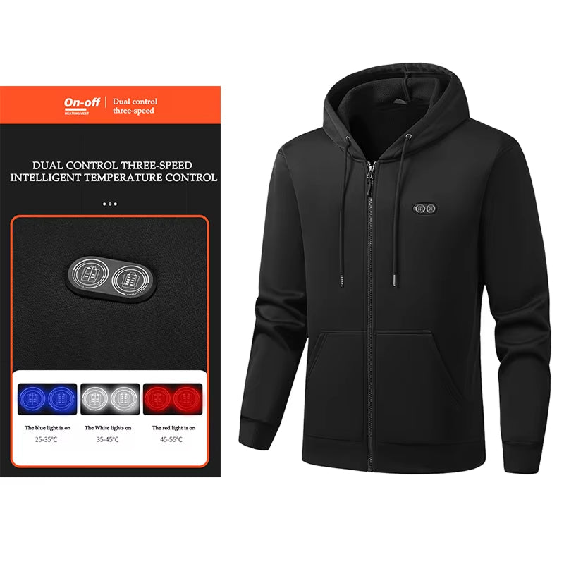 Electric Heated Hoodie with 17 Heating Zones & Dual Temperature Controls for Winter Warmth | Thomler