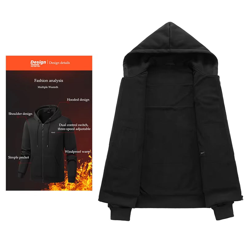 Electric Heated Hoodie with 17 Heating Zones & Dual Temperature Controls for Winter Warmth | Thomler