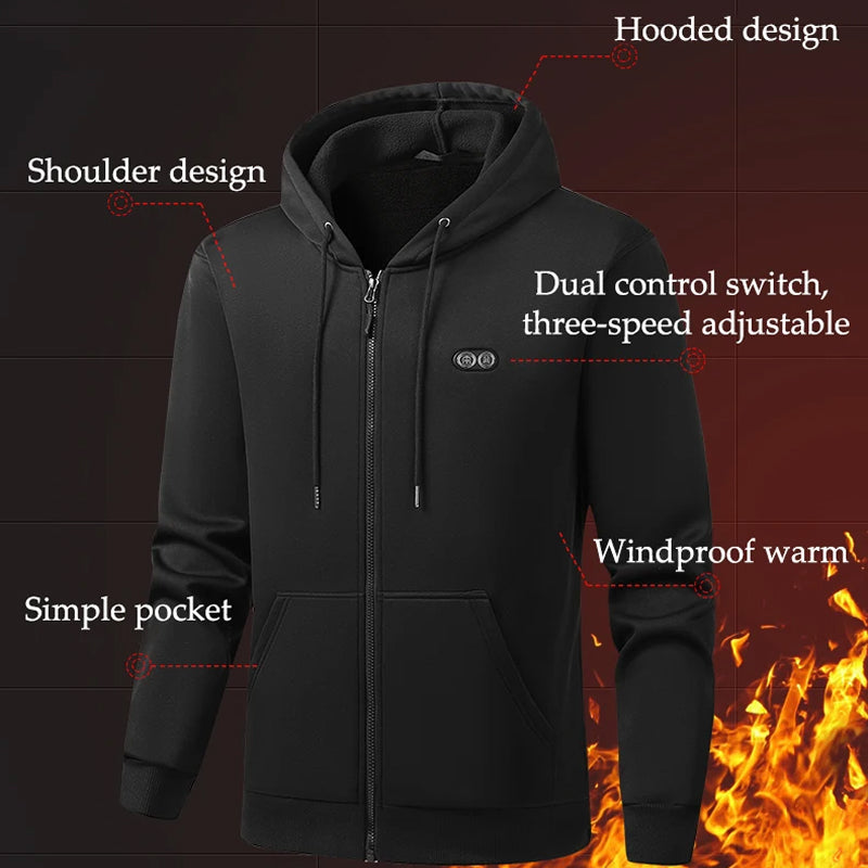 Electric Heated Hoodie with 17 Heating Zones & Dual Temperature Controls for Winter Warmth | Thomler