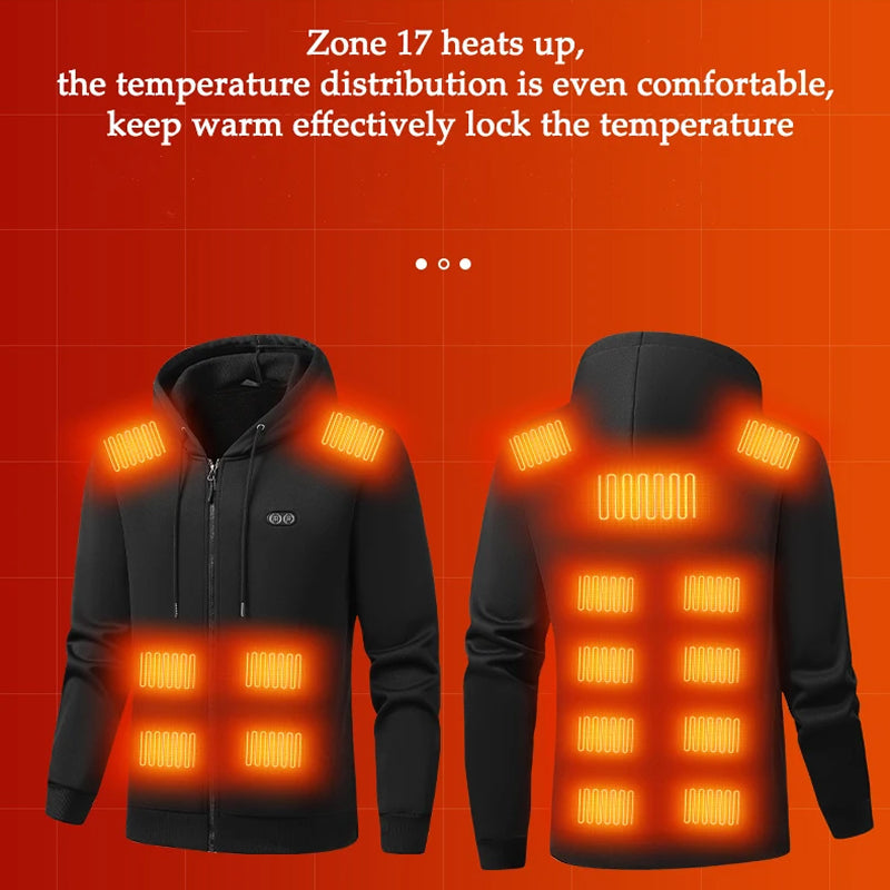 Electric Heated Hoodie with 17 Heating Zones & Dual Temperature Controls for Winter Warmth | Thomler
