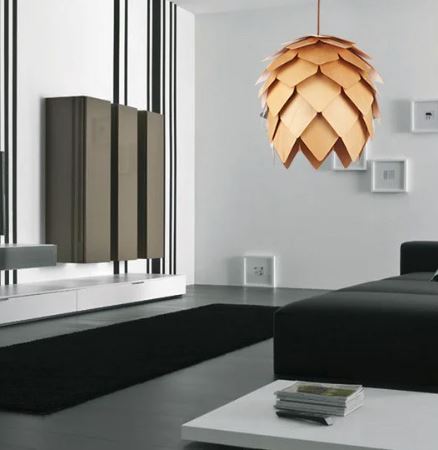 Oak Wood Pendant Light with Crystal Accents and Adjustable Cord for Dining Room, Bar, Living Room | Thomler