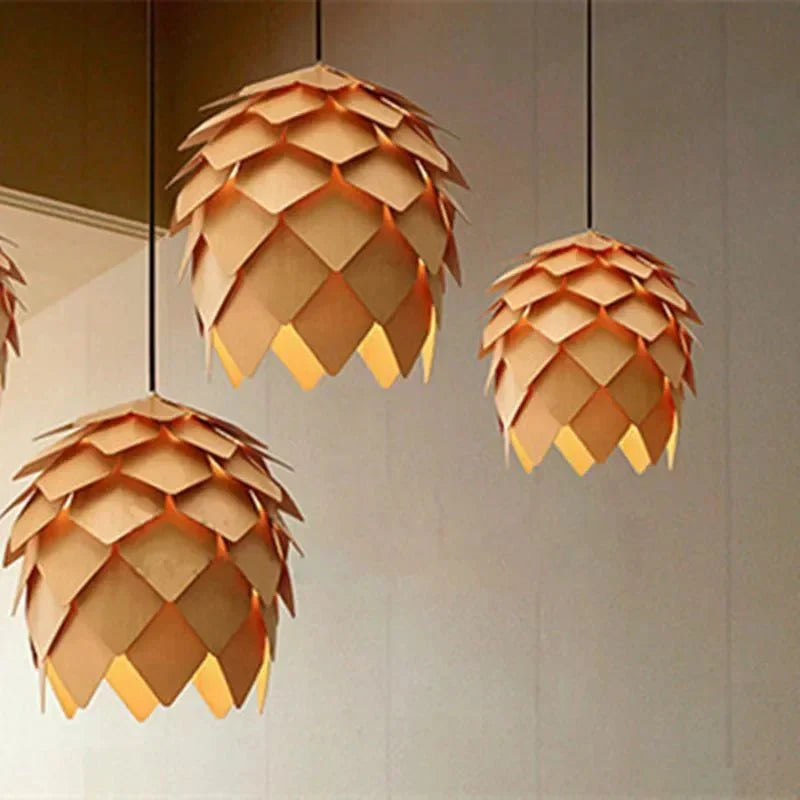 Oak Wood Pendant Light with Crystal Accents and Adjustable Cord for Dining Room, Bar, Living Room | Thomler