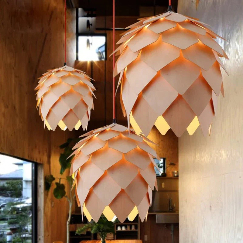 Oak Wood Pendant Light with Crystal Accents and Adjustable Cord for Dining Room, Bar, Living Room | Thomler