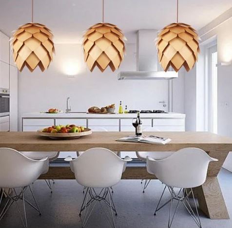 Oak Wood Pendant Light with Crystal Accents and Adjustable Cord for Dining Room, Bar, Living Room | Thomler