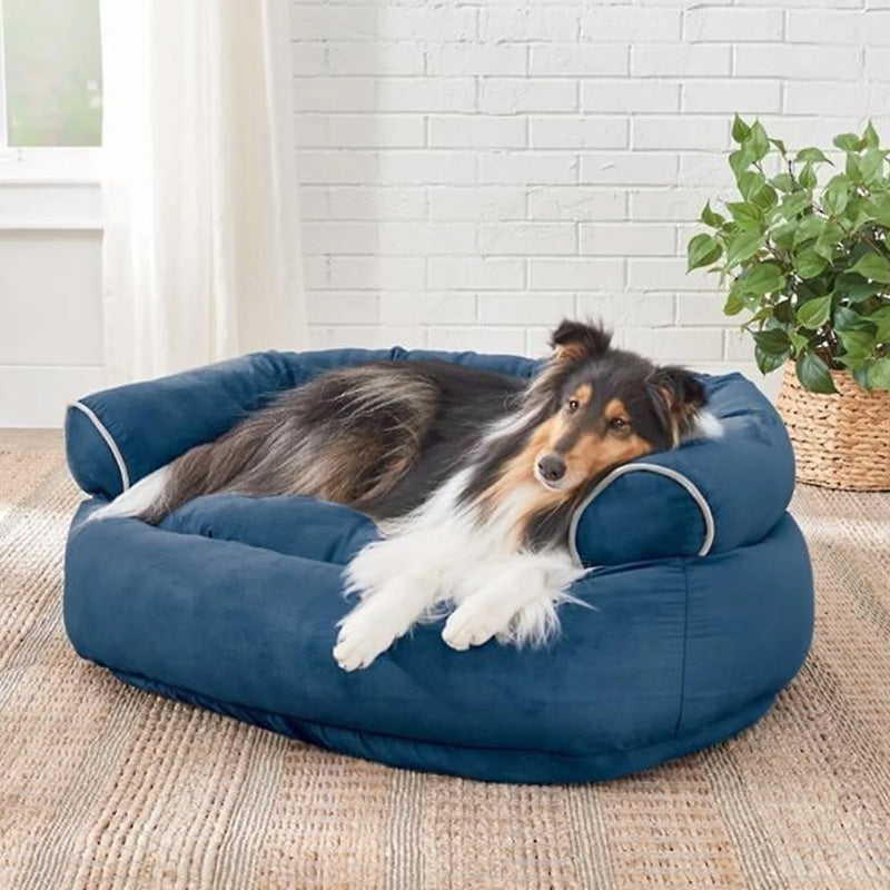 Orthopedic Dog Sofa Bed with Extra Cushioning for Joint Support & Anxiety Relief | Raised Bolster Pet Couch for Small Medium Large Dogs | Thomler