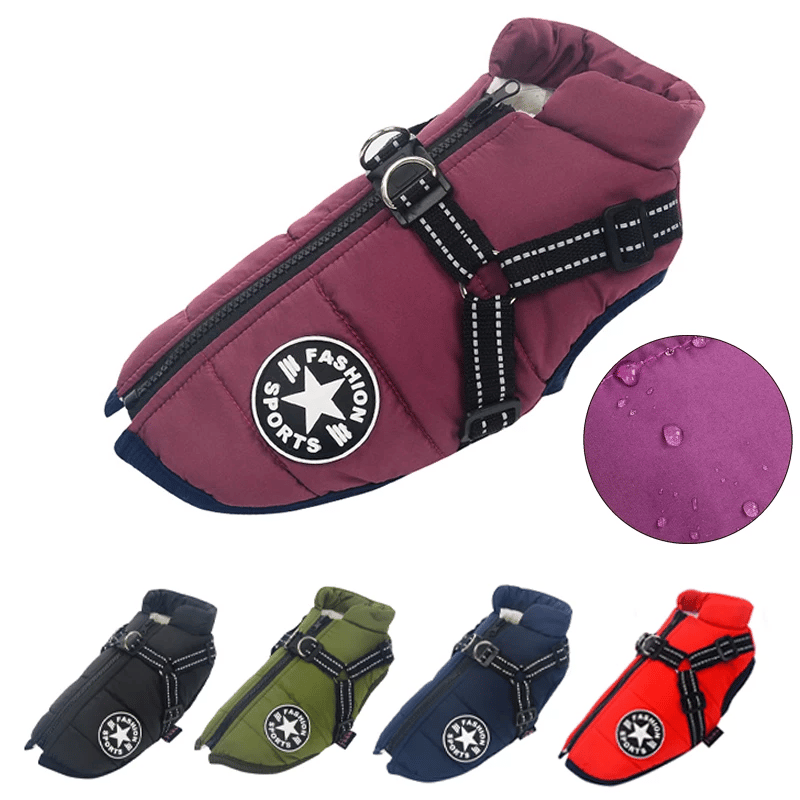 Insulated Dog Coat with Built-In Harness – Water-Resistant Winter Jacket for Dogs, Reflective Trim | Thomler