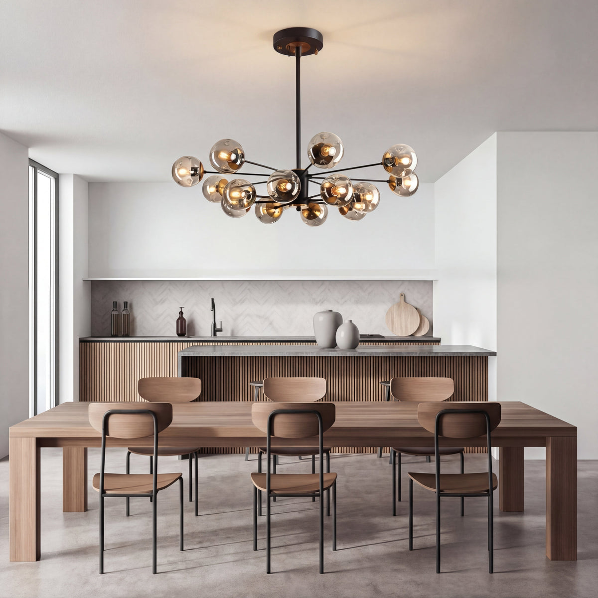 Glass Globe Chandelier Modern Multi-Light Fixture for Dining Room Living Room Bedroom Iron Frame E26 Base 6 8 12 16 Lights | Thomler