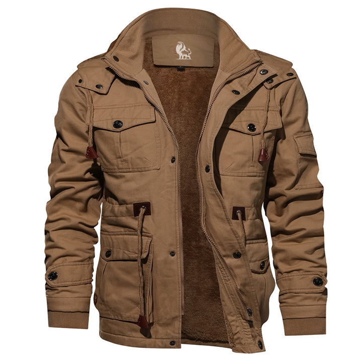 Hooded Field Jacket for Men | Cotton-Poly Insulated Outerwear | Water-Resistant Utility Coat | Removable Hood | Tactical Winter Jacket | Thomler