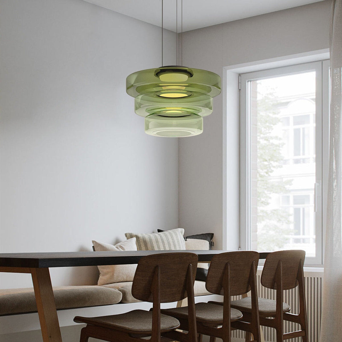 Multi-Tier Glass Pendant Light with Adjustable Cable for Kitchen & Dining Room | Modern LED Ceiling Fixture | Thomler