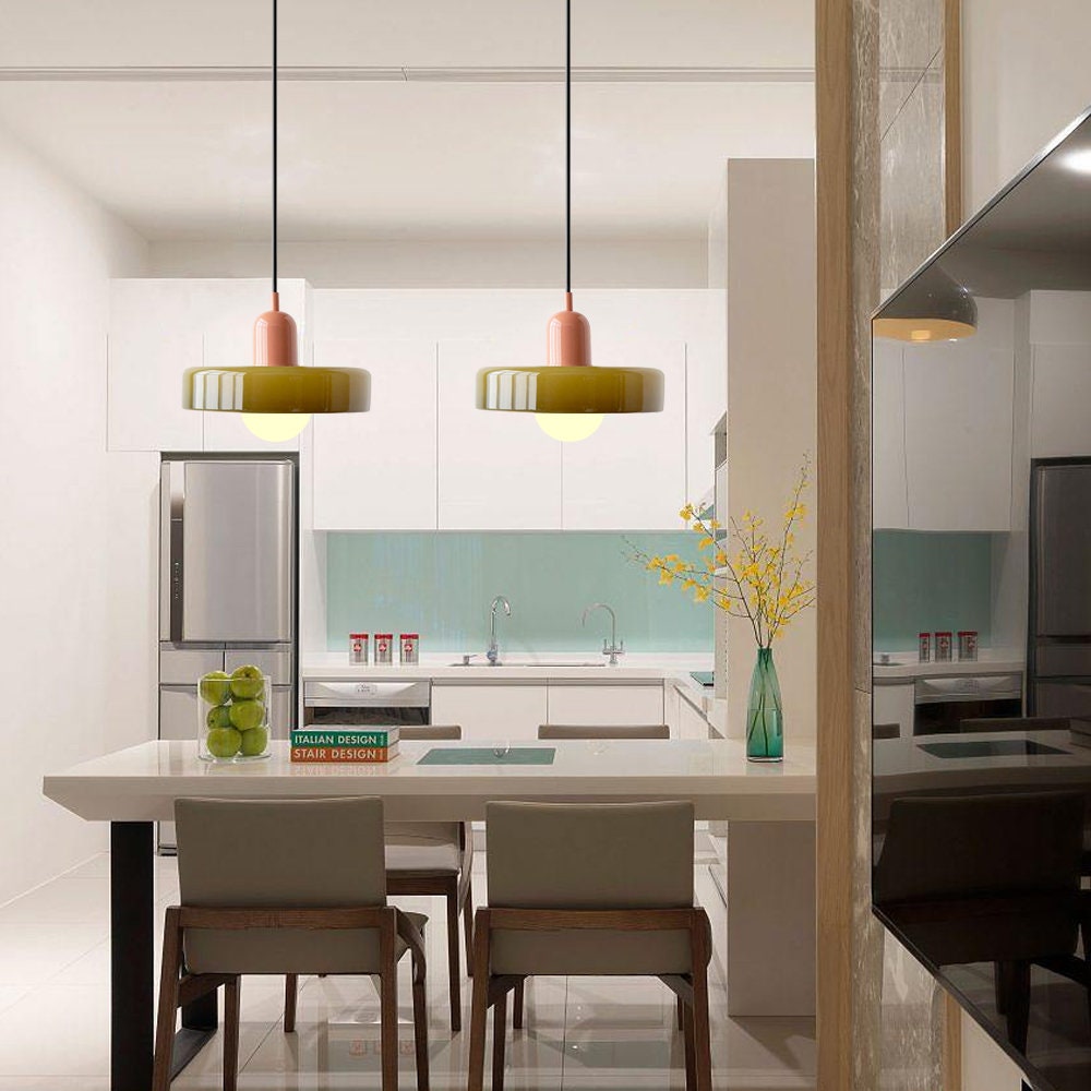 Glass Disc Pendant Light with Adjustable Cord – Modern Ceiling Fixture for Dining Room, Kitchen Island & Living Room | Thomler
