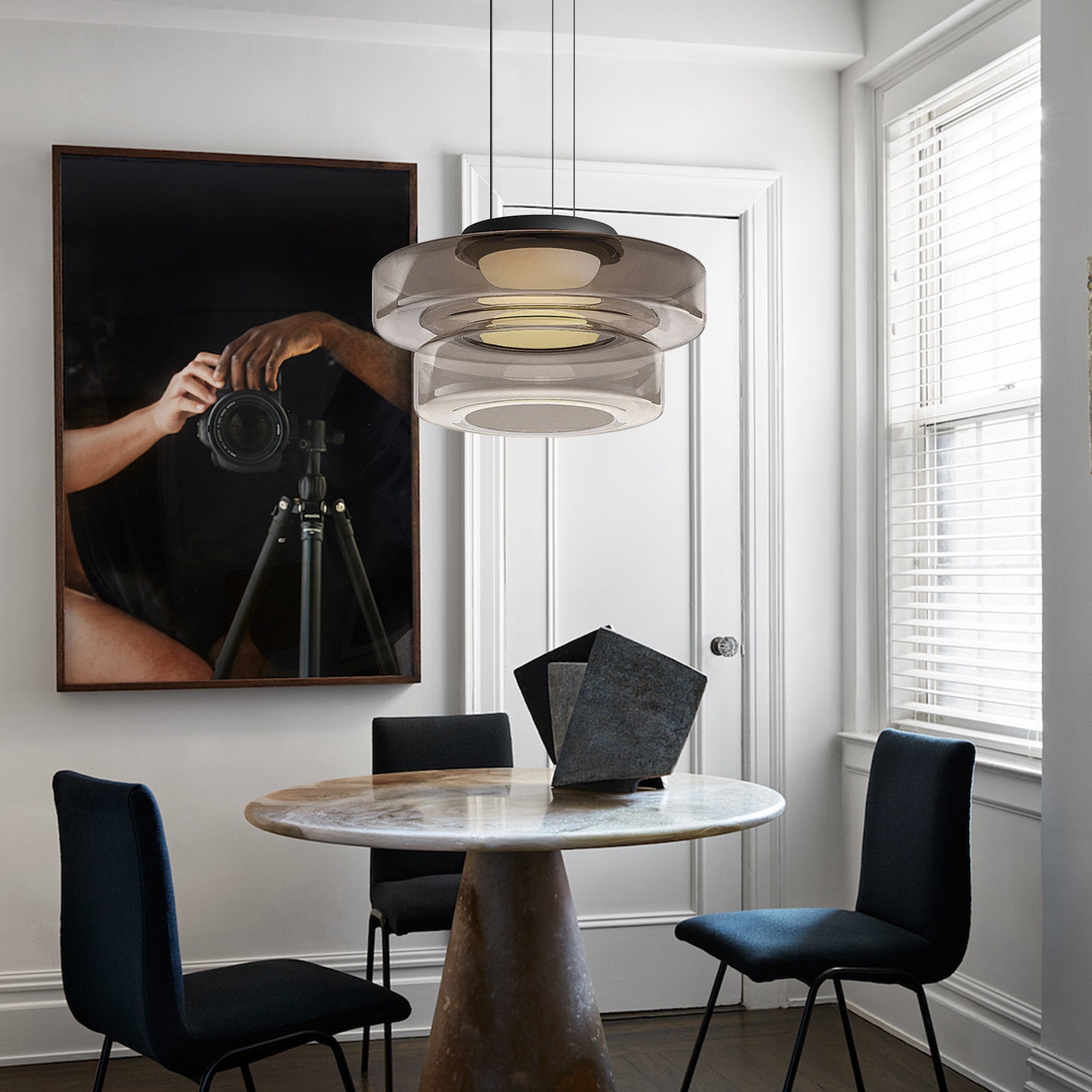 Pendant Light Glass Dome 45.0 cm Smoky Grey Dining Room Kitchen Island Bauhaus LED Hanging Ceiling Lamp | Thomler