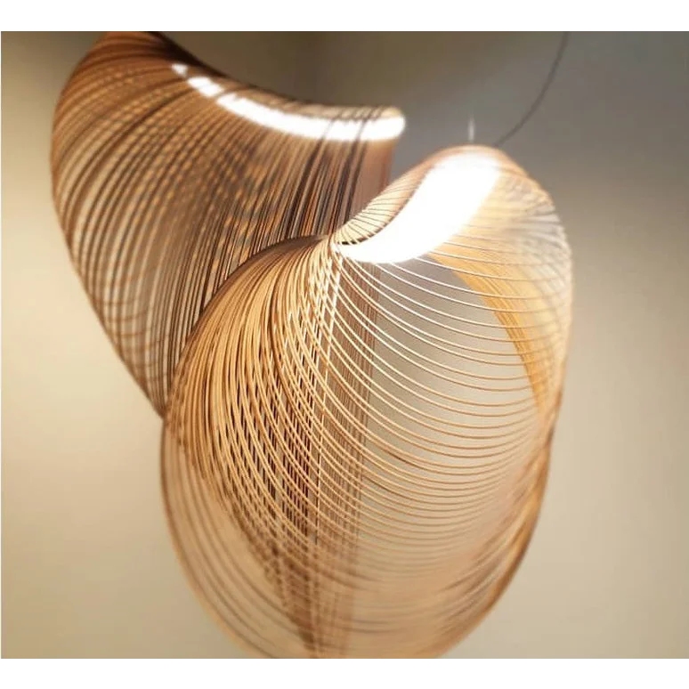 Pendant Light Flexible Plywood 15.7 in Wooden Shade Walnut Hanging Ceiling Lamp Dining Living Room Modern Scandinavian | Thomler