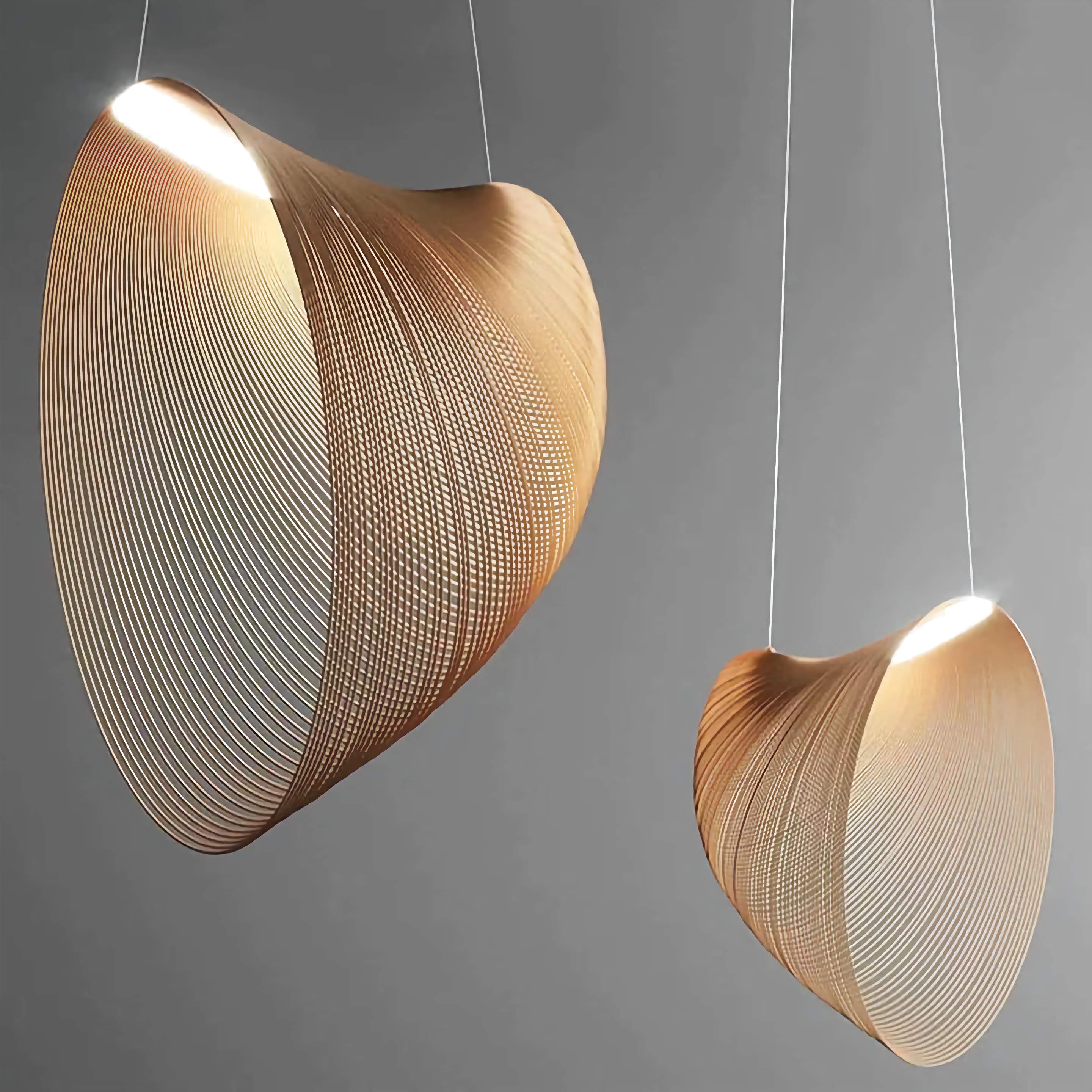 Pendant Light Flexible Plywood 15.7 in Wooden Shade Walnut Hanging Ceiling Lamp Dining Living Room Modern Scandinavian | Thomler