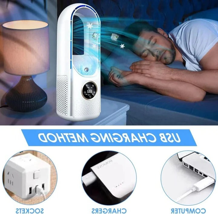 Whisper-Quiet Bladeless Personal Air Cooler for Desk and Bedroom, Portable Compact Desktop Fan with Multiple Speed Settings, Energy-Efficien | Thomler