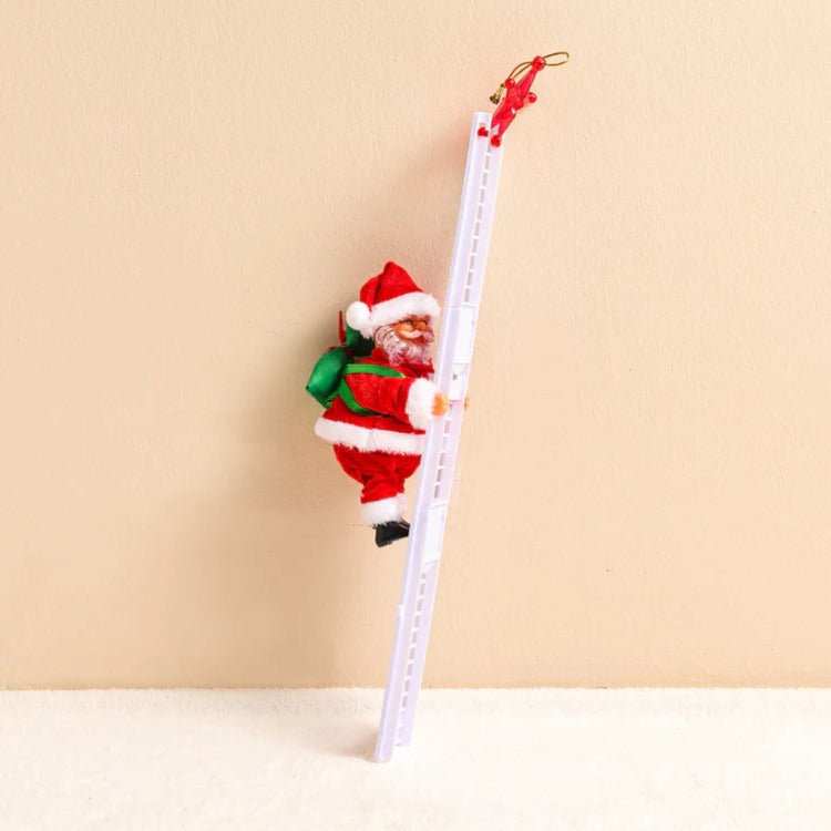 Motorized Santa Ladder Climber with Music & LED Lights – Battery-Powered Animated Christmas Decoration for Home Mantel Table Shelf Holiday | Thomler