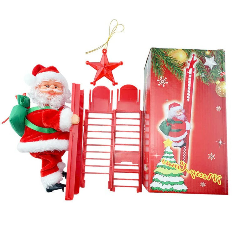 Motorized Santa Ladder Climber with Music & LED Lights – Battery-Powered Animated Christmas Decoration for Home Mantel Table Shelf Holiday | Thomler