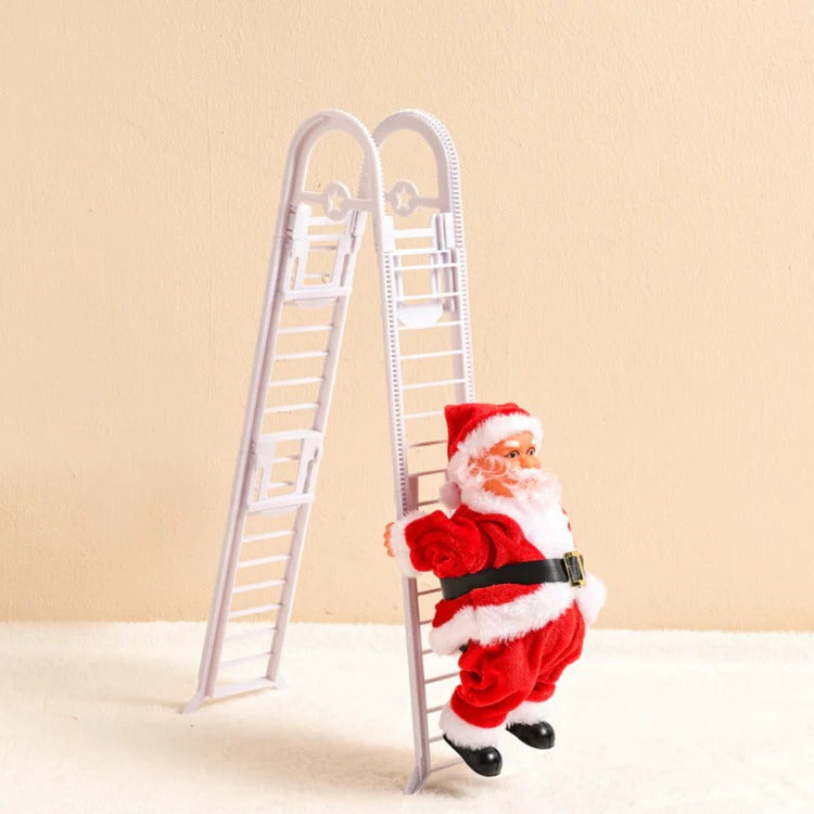 Motorized Santa Ladder Climber with Music & LED Lights – Battery-Powered Animated Christmas Decoration for Home Mantel Table Shelf Holiday | Thomler