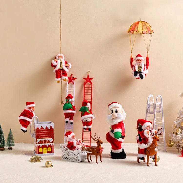 Motorized Santa Ladder Climber with Music & LED Lights – Battery-Powered Animated Christmas Decoration for Home Mantel Table Shelf Holiday | Thomler