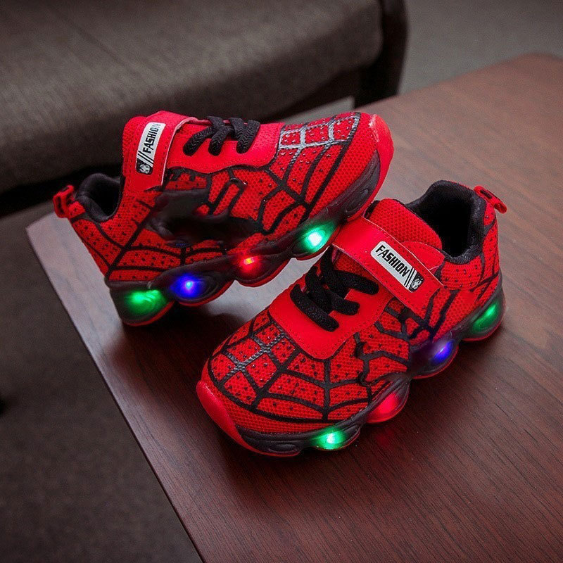 Light-Up Kids Sneakers with LED Soles – Hero-Themed Athletic Shoes for Boys & Girls, Hook-and-Loop Closure, Multi-Color Flashing Lights | Thomler