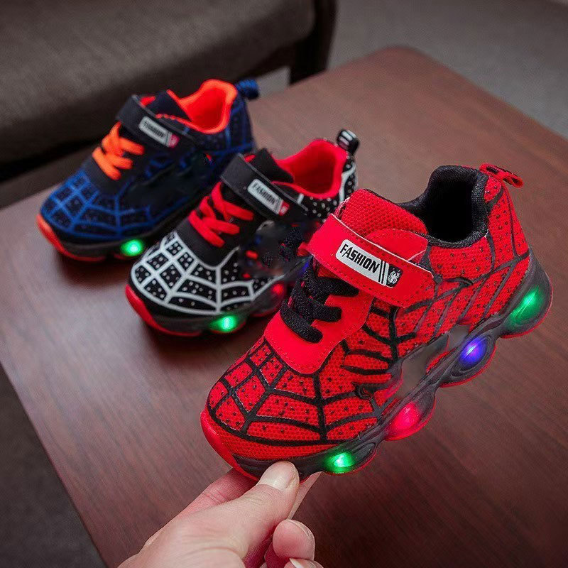 Light-Up Kids Sneakers with LED Soles – Hero-Themed Athletic Shoes for Boys & Girls, Hook-and-Loop Closure, Multi-Color Flashing Lights | Thomler