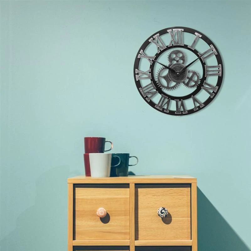 Vintage Industrial Wall Clock Analog Gear Design Metal Round Home Decor for Kitchen Living Room Office Steampunk Style | Thomler