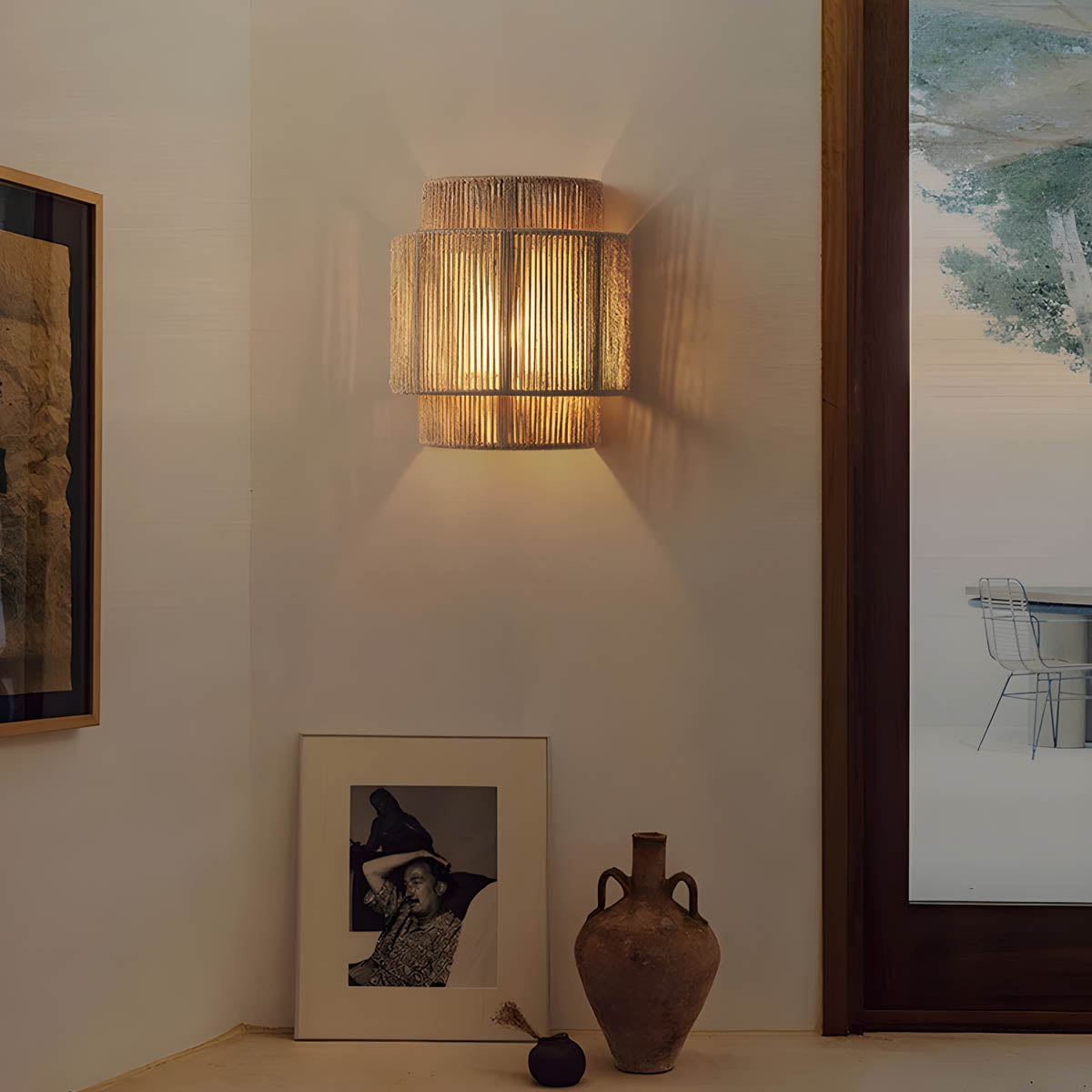 Artisan-Crafted Rope Sconce – Textured Fiber Shade, Ambient LED, Natural Boho Charm for Bedroom, Hallway & Coastal Decor | Thomler