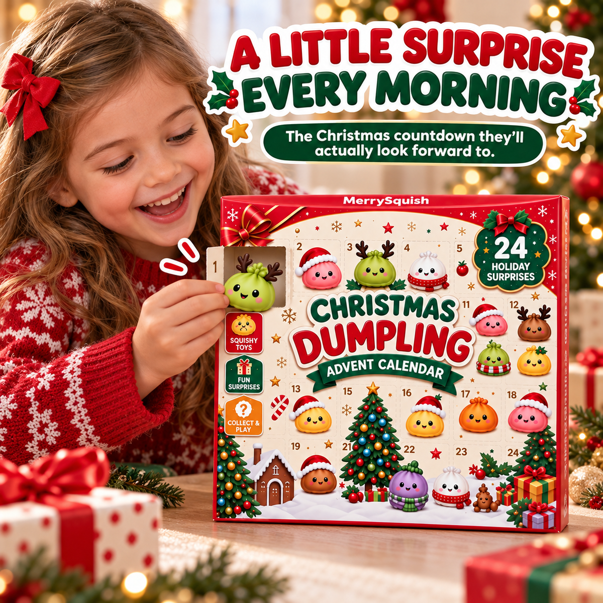 Squishy Toy Advent Calendar – 24 Soft Holiday Dumplings for Kids, Daily Countdown to Christmas, Ages 6+ | Thomler