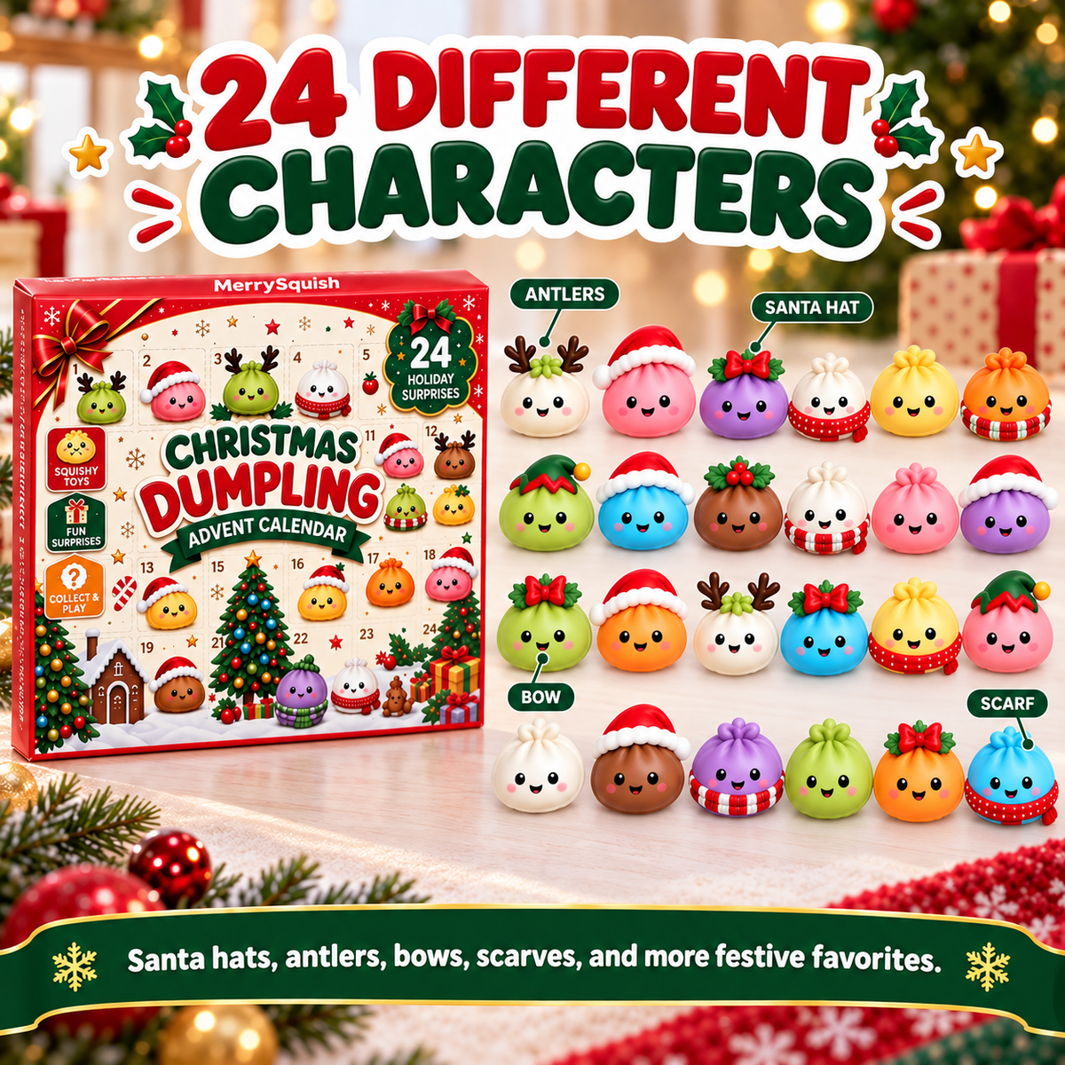Squishy Toy Advent Calendar – 24 Soft Holiday Dumplings for Kids, Daily Countdown to Christmas, Ages 6+ | Thomler