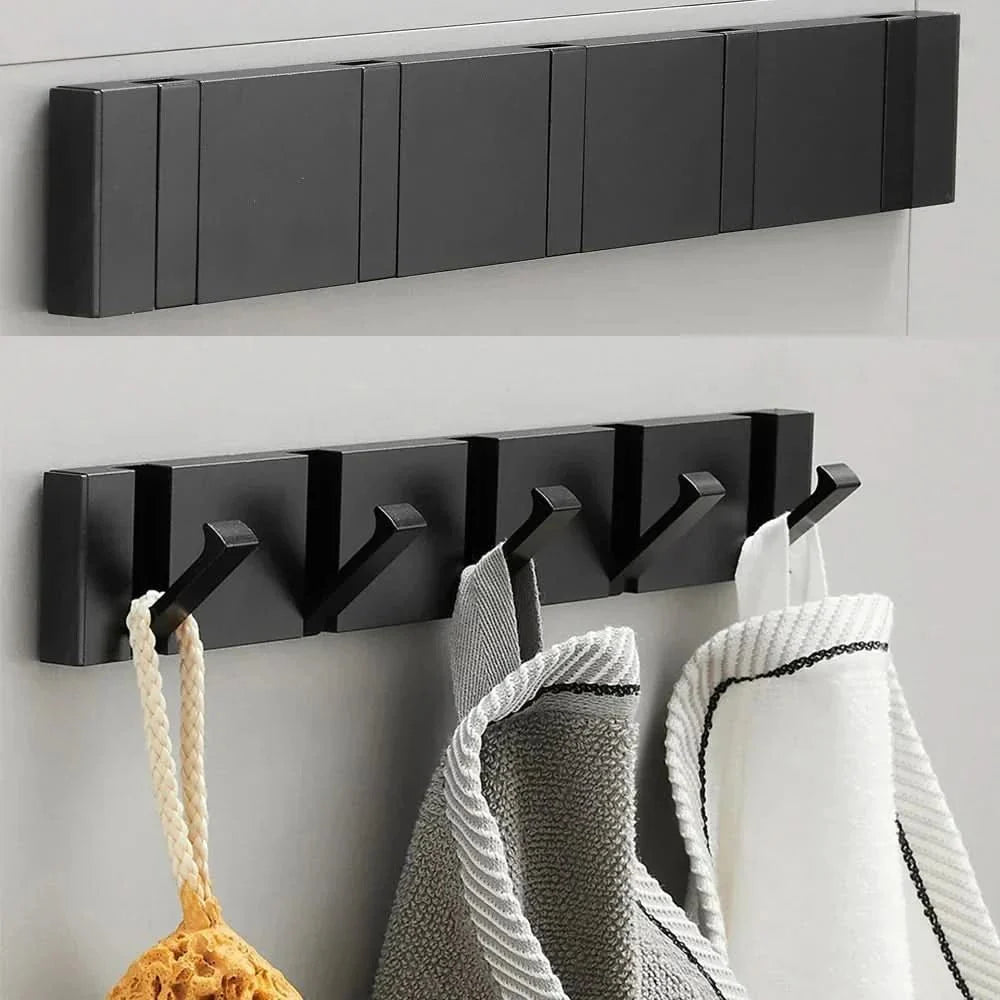 Wall Hook Aluminum Foldable Black Space Saving Bathroom Entryway Coat Towel Bag Holder Minimalist Wall Mounted Storage Hook | Thomler