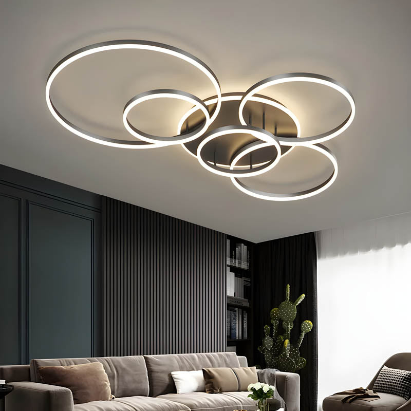 Ceiling Light Aluminium LED 98.0 cm Black Living Room Ring Flush Mount Modern Bedroom Lighting Fixture | Thomler
