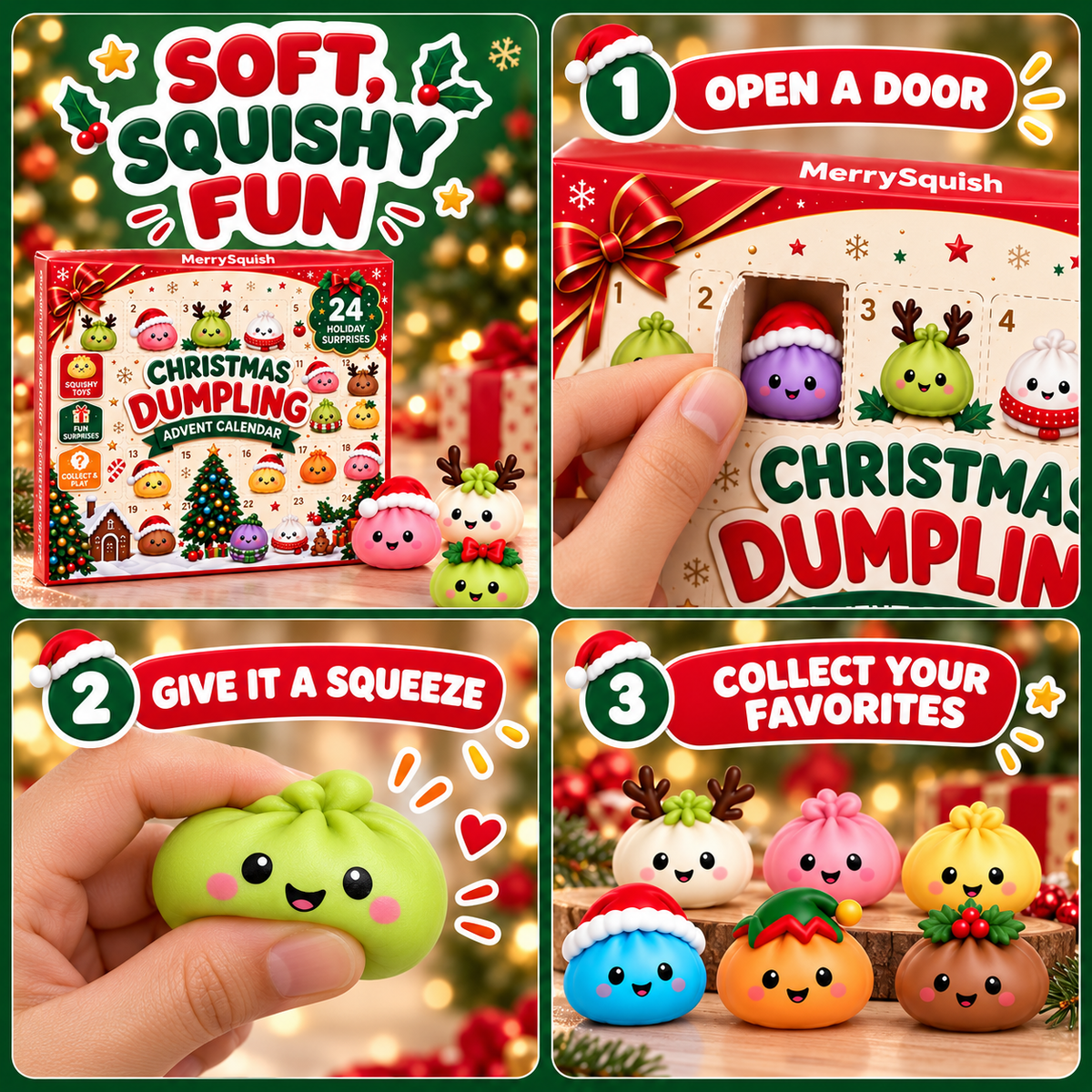 Squishy Toy Advent Calendar – 24 Soft Holiday Dumplings for Kids, Daily Countdown to Christmas, Ages 6+ | Thomler