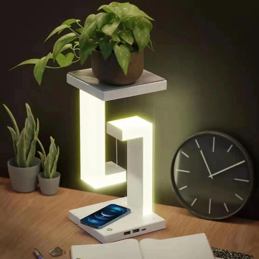 Floating Magnetic Desk Lamp with Wireless Charging Pad for Smartphones - Adjustable Brightness Touch Control LED Light for Home Office | Thomler