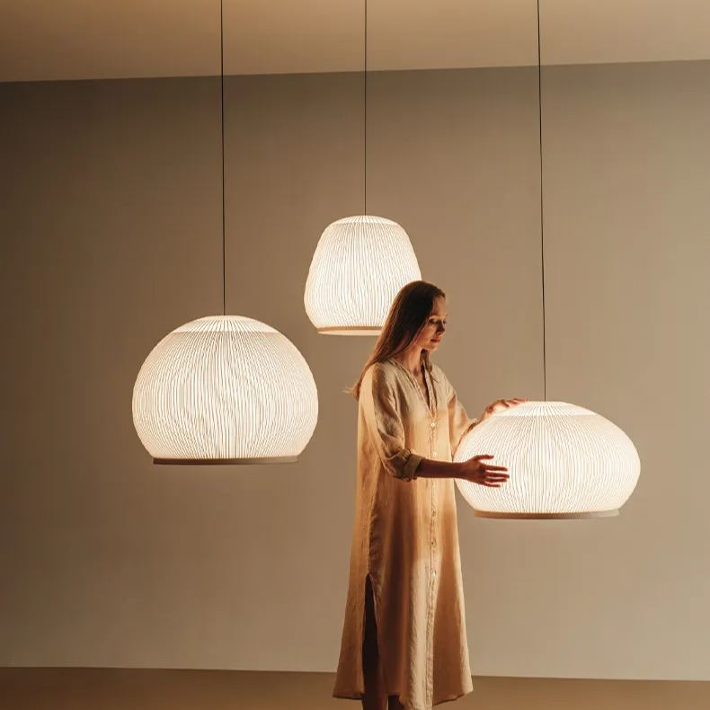 Pendant Light 45.0 cm 17.7" Lycra Beige Dining Room Scandinavian Hanging Ceiling Lamp | Thomler