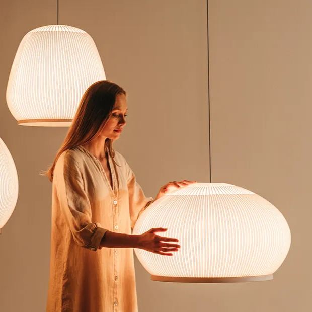 Pendant Light 45.0 cm 17.7" Lycra Beige Dining Room Scandinavian Hanging Ceiling Lamp | Thomler