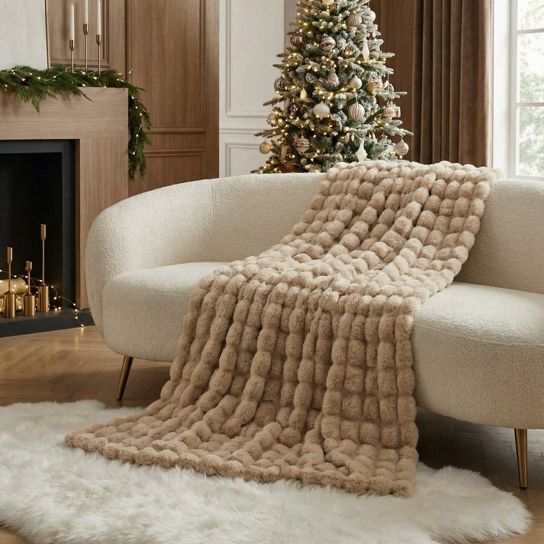 Plush Faux Fur Throw Blanket with Silky Soft Texture for Couch, Bed & Living Room Decor in Multiple Colors | Thomler