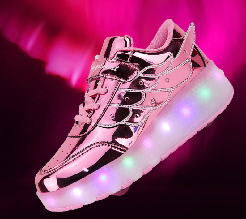 Roller Skate Sneakers Canvas USB Rechargeable LED 24.0 cm Pink Outdoor Play Teens Children Fun Shoes Wings | Thomler