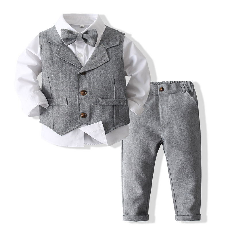 Boys 3-Piece Formal Suit Set with Shirt, Vest, Pants & Bow Tie for Weddings, Parties & Special Occasions | Soft Cotton Dress Outfit | Thomler