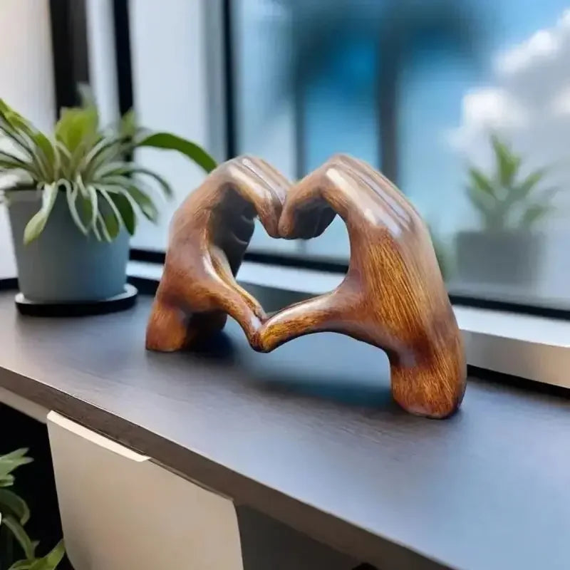 Carved Wooden Heart Sculpture – Natural Grain Accent Piece for Living Room, Bedroom or Office | Thomler