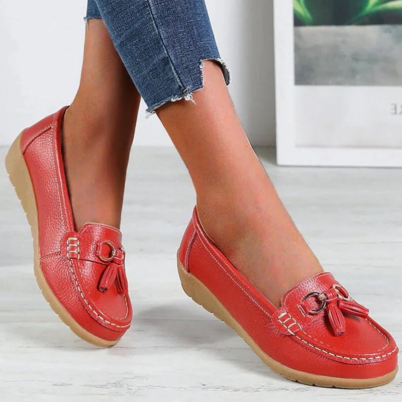 Women's Genuine Leather Slip-On Loafers with Arch Support for All-Day Standing & Office Wear | Thomler
