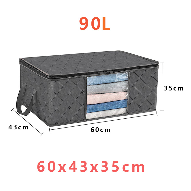 Storage Box Fabric 90.0 L Grey Clothes Blanket Organisation Foldable Wardrobe Under Bed Storage With Viewing Window | Thomler