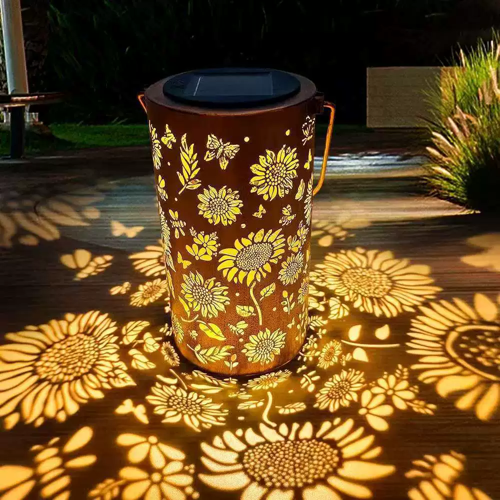 Solar-Gartenlaterne mit Blütenmuster - Warmes & buntes Licht