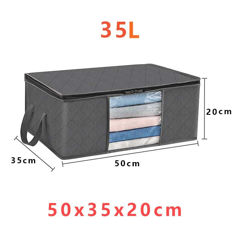 Storage Box Fabric 90.0 L Grey Clothes Blanket Organisation Foldable Wardrobe Under Bed Storage With Viewing Window | Thomler