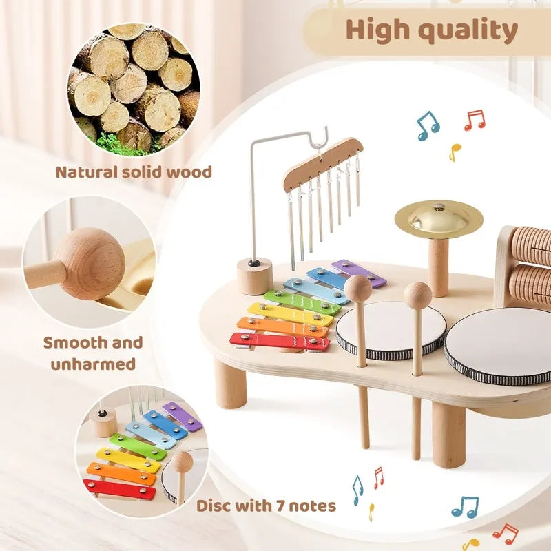 Wooden Musical Instrument Play Station for Kids – Xylophone Drum Bell Set for Toddlers Ages 3+ | Thomler